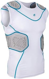 CHAMPRO Youth Bull Rush Football Compression Shirt with Integrated Cushion System , White, Grey, Large
