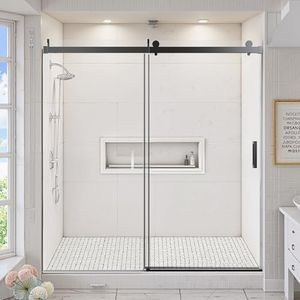 NicBex Sliding Door 68-72" W x 76" H Frameless Single Sliding Shower Door with 3/8" (10mm) Thick SGCC Tempered Glass Door and Side Seal Adhesive Strips for Bathroom, Matte Black