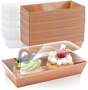 Rycwola 50 Pack Paper Charcuterie Boxes with Clear Lids, 7.5 inches Disposable Dessert Containers Bakery Boxes for Chocolate Covered Strawberries, Cupcakes, Cookies, Hot Cocoa Bombs, Sandwich (Brown)