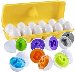 PREXTEX Find and Match Number Matching Easter Eggs with Yellow Holder - STEM Toys Educational for Kids and Toddlers Montessori Toy Numbers, Shapes, and Colors.