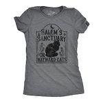 Womens Salems Sanctuary for Wayward Cats T Shirt Funny Spooky Halloween Kitten Lovers Tee for Ladies Funny Womens T Shirts Halloween T Shirt for Women Dark Grey L