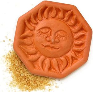 JBK Pottery Terracotta Brown Sugar Saver – Handmade Terra Cotta Sugar Keeper with Decorative Discs – Food-Safe Brown Sugar Keeper, Made in the USA - Sun