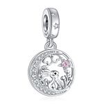 NINGAN 925 Sterling Silver Rabbit Pendant Animal Charm With Pink Zircon For Women's Bracelet Neacklace…