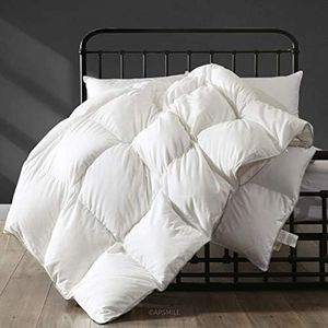 APSMILE Heavyweight Oversized King Size Feathers Down Comforter for Colder Weather/Sleeper, Ultra-Soft Hotel Collection Down Duvet, Fluffy Thick Winter Comforter with Ties (120x98, White)