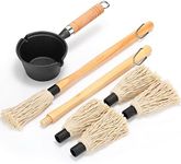 Nuogo 6 Pieces Iron Basting Pot and Brush for Grilling Barbecue Accessories 18 Inches Long Handle BBQ Mop Sauce Pan with Extra Replacement Heads and Spouts