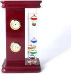 Lily's Home Analog Weather Station with Galileo Thermometer, Quartz Clock, and Hygrometer, Glass Wood Frame Galileo Thermometer for Indoor Home Décor (4.2”X2.2”X7.1”)