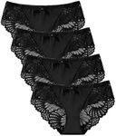 Panties Underwear Hipster Panties Sexy Lace Briefs for Women (4 Pack) (Black-4 Pack, M(US 5))