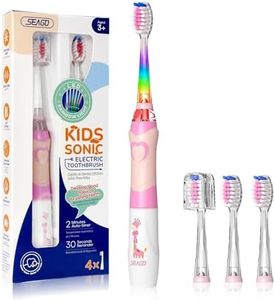 Seago brosse à dents électrique enfant avec LED colorée, minuteur 2 Min, 4 têtes remplaçables, brosse a dent enfant pour 3-12 ans, SG977 (Rosa)