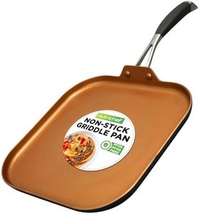 NutriChef Copper Pan Non-Stick Coating Inside, Hard-Anodized Look Heat Resistant Lacquer Outside, Silicone Handle NCSQPA, 1 Griddle