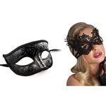 Exlinonline Lace Masquerade Mask Elastic,Fit for Adult,Soft Gentle Material,Specially for Costume,Thememed Party (Elegant Couple) Black