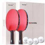 TENGAOSI ping Pong Paddle Set 2-7-ply Carbon Fiber Blade - 2mm Premiere Sponge for a Larger Sweet Spot - Flared Handle for Increased Control - Performance Table Tennis Racket Set of 2