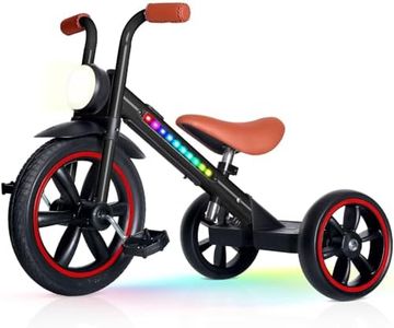 KRIDDO Kids Tricycle, 12 Inch Puncture Free Wheel w Front Light, Adjustable Seat Height, Gift for 2-5 Year Olds, BlackLED