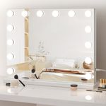 Dripex Hollywood Vanity Mirror with Lights, 50×42cm Large Lighted Makeup Mirror with 14 Dimmable LED Bulbs, Touchscreen Control, Cosmetic Tabletop Mirror for Bedroom, Dressing Room(White)