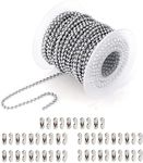 Wayilea Ball Bead Chain Stainless Steel 36 Feet, Silver Metal #3 Bead Chain with 50pcs Connectors Clasps, Dog Tag Necklace Key Chains for Jewelry Making DIY Crafts, 2.4mm Ball, 1 Roll 11 Meters