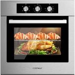 COSTWAY 24" Electric Single Wall Oven, 2300W Built-in Wall Oven with 2.47 Cu. Ft. Capacity, 5 Cooking Modes & 360° Hot Air Circulation, Timer and Mechanical Knobs in Stainless Steel