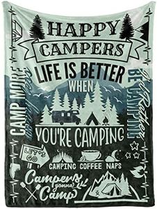 Camping Gifts for Women Men Lovers Throw Blanket, Happy Campers Decor Outdoor, RV Campsite Travel Hiking - Happy Campers, 50" x 65"