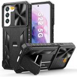 WTYOO for Samsung Galaxy S22 Case: Military Grade Drop Proof Cell Phone Protective Cover with Kickstand & Lens Slider | Rugged Shockproof TPU Matte Textured Mobile Phone Bumper - 6.1 Inch Matte Black