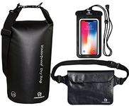 Waterproof Dry Bags Set Of 3 By Freegrace - Dry Bag With 2 Zip Lock Seals & Detachable Shoulder Strap, Waist Pouch & Phone Case - Can Be Submerged Into Water For Swimming, Kayak, Rafting & Boating (5L, Black)