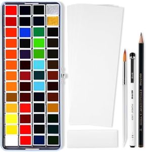 MeiLiang Watercolor Paint Set 52 Colors in Half Pans with Drawing Pencil, Paint Brushes, 5 Watercolor Paper, Sponge, Black Drawing Pens, Art Supplies for Adults Travel Watercolor & Blue Box