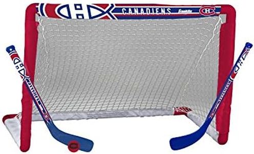 Franklin Sports NHL Montreal Canadiens Mini Hockey Set - Kids Indoor Knee Hockey Goal, Ball, + 2 Mini Hockey Stick Combo Set - Youth NHL Team Indoor Toy Knee Hockey Sets - NHL Official - Ages 3+