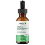 Renew Actives Organic Ashwagandha Liquid – Fast-Absorbing Formula for Cognitive Function, Energy, and Stress Reduction, Supports Sleep Quality, Vitality, and Immune Health – 120 ml