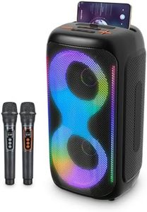 GKD40 Portable Karaoke Machine for Kids & Adults, Bluetooth Speaker with PA System, 2 Wireless Rechargeable Microphones, LED Party Speaker with 4' Woofers & LED Light for Home, Outdoor Party & Singing