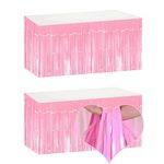 2 Packs 9 Ft x 2.4 Ft Foil Fringe Garland Table Skirt Metallic Tinsel Backdrop Banner for Baby Shower Banquet Parade Trailer Mardi Gras Birthday Wedding Christmas Party New Years Eve Golden (Pink)