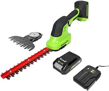 Greenworks G24SHTK2 Decespugliatore e Tagliaerba 2-in-1, Lame da 20cm per Steli e Ramoscelli Fino a 8mm, 2800spm, Lama per Erba da 15cm, Batteria 24V e Caricabatterie, Garanzia 3 Anni