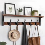 Tatub 29" Rustic Coat Rack Wall Mount with Shelf, Wall Hooks with Shelf, Entryway Floating Shelf with 5 Metal Hooks, Coat Hangers for Entryway, Living Room, Bedroom, Brown Black