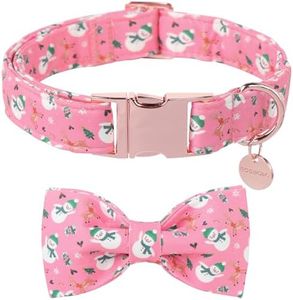 DOGWONG Christmas Dog Collar Bow Adjustable Girl Pink Dog Collar Bow Tie Cute Christmas Snowman Dog Collars for Small Medium Large Dogs