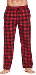 CYZ Men's 100% Cotton Super Soft Flannel Plaid Pajama Pants,Black Red Plaid,Large