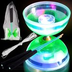 Chitidr Chinese Yoyo Diabolo Set Includes 5 Inch Colorful LED Diabolo Toy Light Up with 2 Pieces Diabolo Sticks, 1 Piece Diabolo String and 1 Piece Net Bag for Fun (Green)