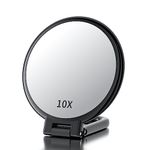 Beautifive Hand Mirror with Handle 10X/1X, Double Sided Magnifying Make up Mirror with Stand, Foldable Hand Held Compact Mirror for Makeup, Portable Travel Makeup Mirror for Women