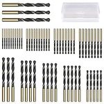 CYLBAQ 60PCS HSS Drill Bit Set, 1mm-6mm High Speed Steel Drill Bits for Metal, Wood, Steel, Alloy, Iron, Copper, Plastic, High Speed Steel 4341 Gold Titanium and Black Nitride drill bits sets mixed