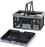 Plastic Baskets with handles,2-pack Black Collapsible crates for storage,14.96"x9.84"x7.87" foldable shopping basket ,foldable crate with Handles for car Classroom Kitchen Bathroom Medicine Milk