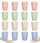 Nicunom 16 Pack Wheat Straw Reusable Cup Unbreakable Drinking Cup Set, 13oz Wheat Straw Tumbler Bathroom Stackable Toothbrush Cups Tea Juice Coffee Cup, Biodegradable Heaithy