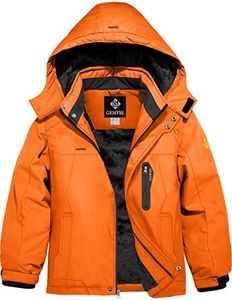 GEMYSE Boy's Waterproof Ski Snow Jacket Hooded Fleece Lined Windproof Winter Jacket (Lily Orange,14/16)