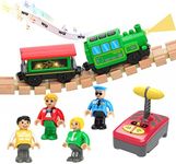 Battery Operated Train Set for Wooden Train Track,Electric Magnetic Locomotive Train Set Remote Control Train Vehicles Toy with Figures for Toddlers