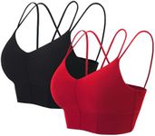 MotoRun Strappy Sports Bra Sexy Bralettes for Women Push Up Bralette Top Black Red S 2 Pack
