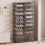 ELPHECO Foldable Shoe Organizer with doors 9 Tier 36 Pairs Folding Shoe Rack, Transparent Shoe Storage Shelf for Closet, Stackable Sneaker Shoes Storage Boxes, Large Shoe Storage Cabinet