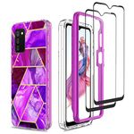 Jeylly for Galaxy A03S Case with [2 Pack] Screen Protector, Gold Marble Stylish Matte Case for Girls Women, Shockproof Anti Scratch Hybrid Protection Rugged Cover for Galaxy A03S, Violet Purple