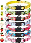 7 Pack Breakaway Cat Collars with Bells & Fruit Pendants,Safety Kitten Collar,Adjustable,Ideal for Girl Cats Boy Male Cats Pet Supplies,Accessories,Gifts