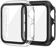 EDIMENS 2 Pack Hard PC Case Compatible with Apple Watch Series 6 / SE / 5/4 40mm Women Men, Overall PC Case Slim Tempered Glass Screen Protector Protective Cover for Apple iWatch 40mm SE Clear Black