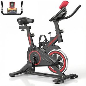Exercise Bike, 6KG Weighted Flywheel Stationary Bikes for Home,150KG Weight Capacity, Cycling Bike with Silent Belt Drive for Home Cardio, Brake Pad Resistance with adjustable & Comfort Seat / Phone & Tablet Holder / LCD Monitor / Water Bottle Holder