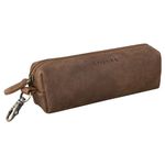 STILORD 'Camillo' Leather Pen and Key Case Vintage Pencil Pouch with Key Ring Pen Holder Made of Genuine Leather, Colour:Middle Brown