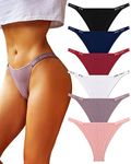 FINETOO Womens Underwear Cotton High Cut String Bikini Panties Low Rise Hipster Ladies Sexy Cheeky Underwear 6 Pack, Pack 6a, Medium