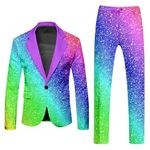 Mymyguoe Fashionable Party Rainbow Suits 2-Piece Men's Suit Jacket and Suit Trousers Two Piece Men's Suits Rainbow Funky Suits Suit Neon Coloured Blazer Jacket Trousers Suits Slim Fit Clubwear Men's