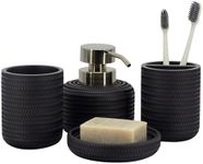 ZCCZ - Black Bathroom Accessories Set 4 Pcs - Toothbrush Holder, Soap Dispenser, Vanity Tray, Bathroom Tumbler - Countertop Vanity Organizer - Bathroom Accessory Set - Toothbrush Holder Set