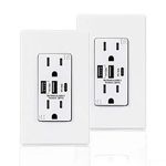 Coby USB Wall Outlet Dual High Speed 6.0 Amp USB Ports with Smart Chip, USB Type C Port, 15A Duplex Tamper Resistant Receptacle Electrical Outlet, Pack of 2