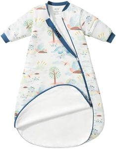 usbettas Baby Sleep Sack 1.0TOG Detachable Long Sleeves Wearable Blankets | 6-12 Months Cotton Sleep Sack for Cooler Nights 2-Way Zipper Toddler Sleeping Sack Temperature Strip Dinosaur